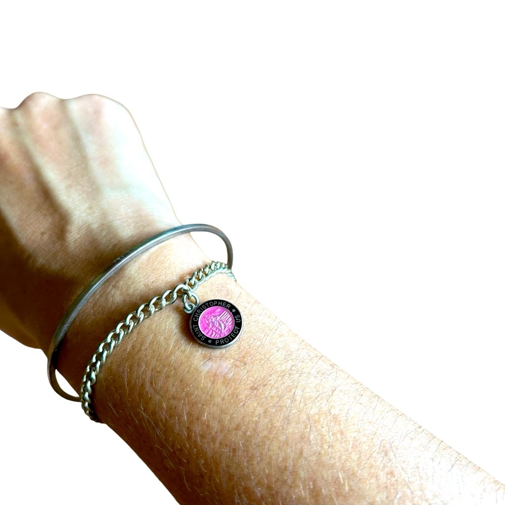 Pink St Christopher Charm with chain